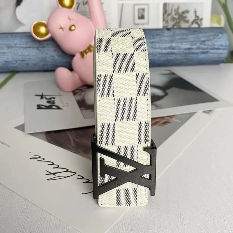 Louis Vuitton LV Monogram Belt Travis Scott Reverse Logo — White grid black buckle
