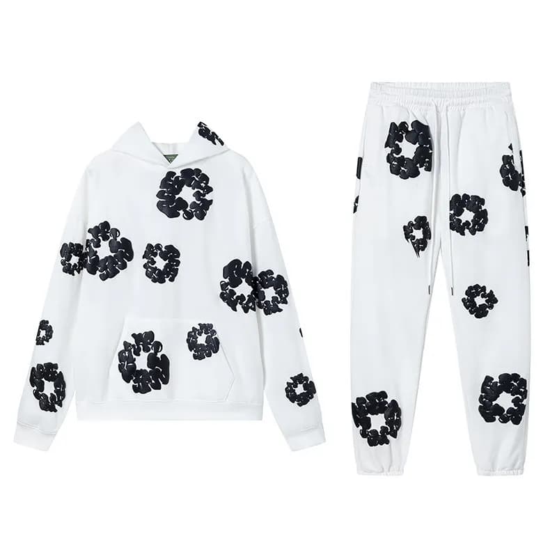 Balenciaga Flower Print Hoodie and Joggers Set Black Floral Appliqué