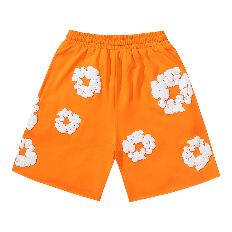 Balenciaga Floral-Embellished Shorts Poppy Orange with 3D Floral Appliqués