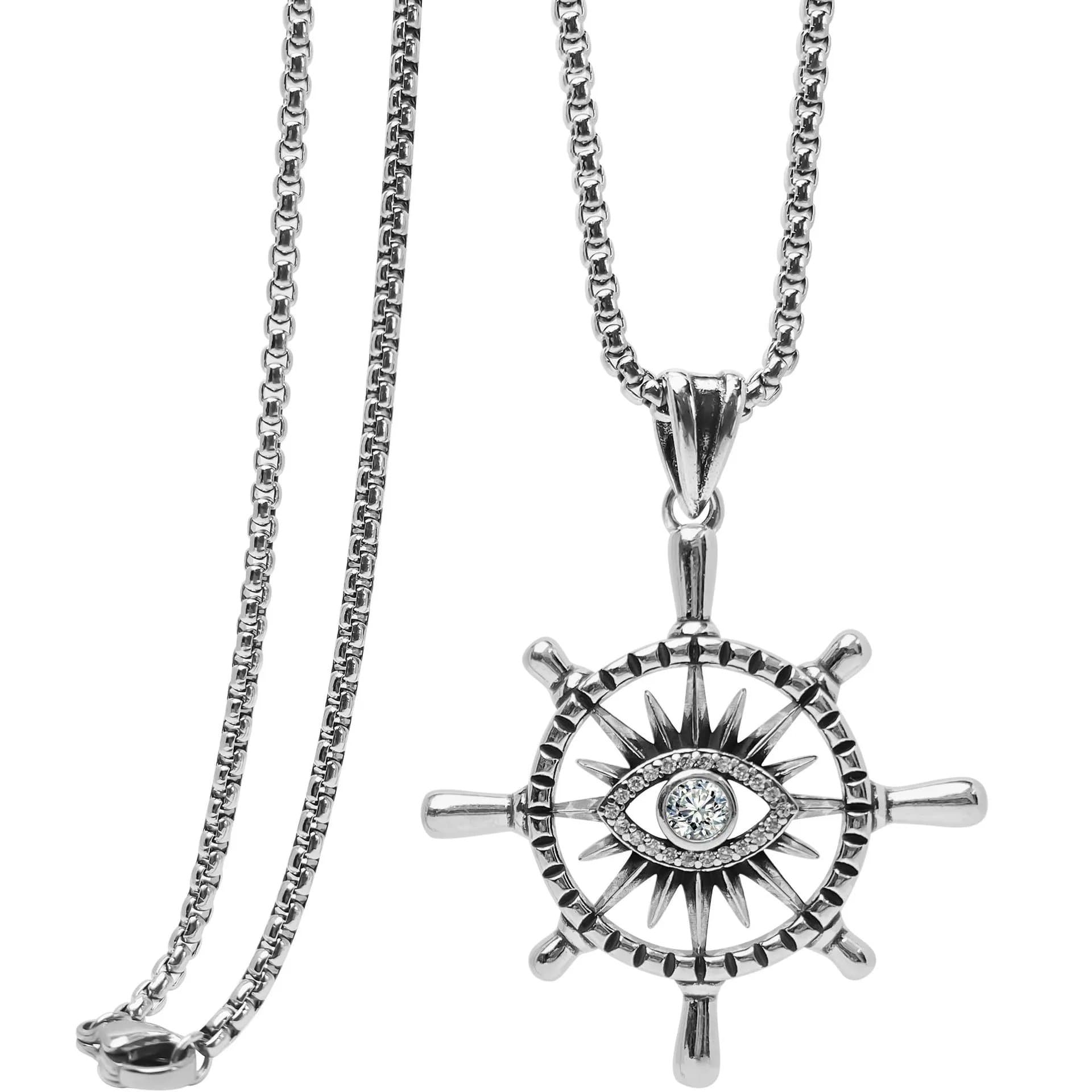 Chrome Hearts Ship Wheel Pendant Evil Eye with Cubic Zirconia