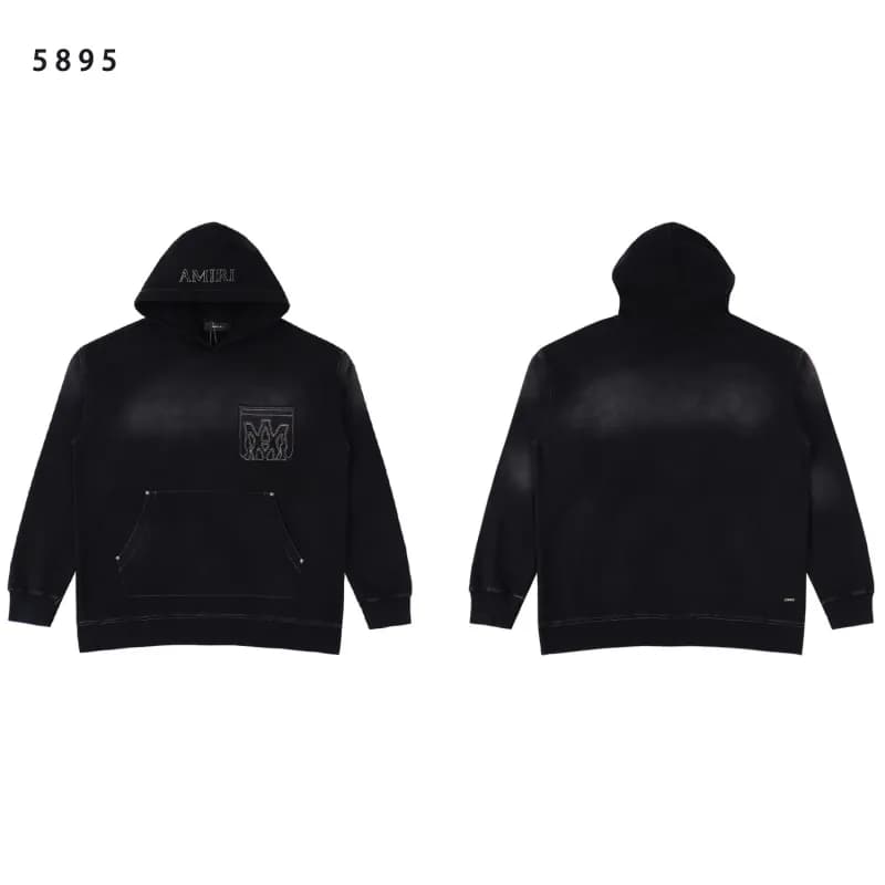 Amiri Hooded Sweatshirt Distressed Logo — 5895洗水黑