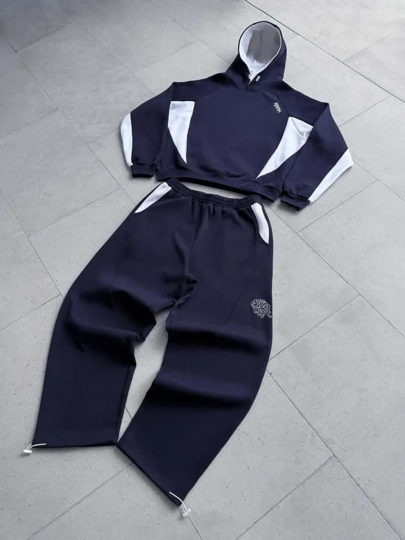 Fear of God Essentials Croptop & Joggers Set Navy/White Panel