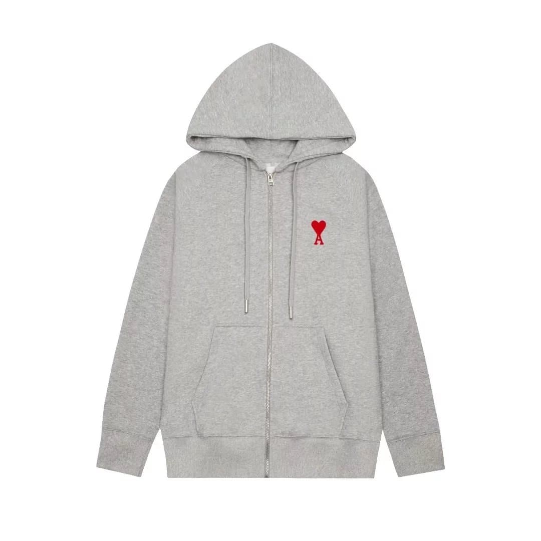 AMI Paris Zip-Up Hoodie Red Heart Logo