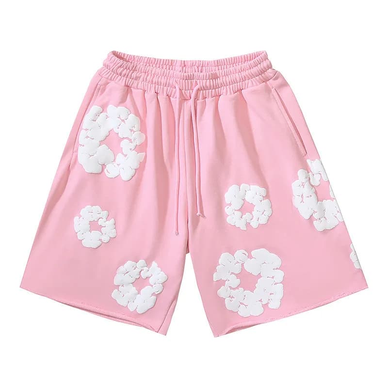 Balenciaga Floral-Embroidered Shorts Poppy Print — 粉色发泡短裤
