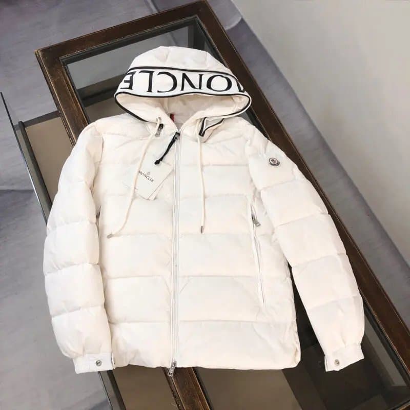 Moncler Logo Hooded Puffer Jacket White with Black Logo Hood Trim