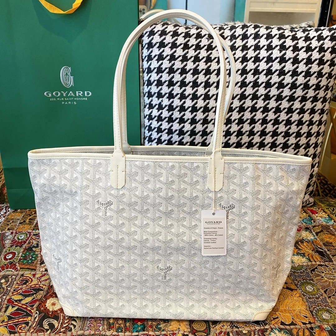 Goyard Saint Louis Tote White Chevron Canvas