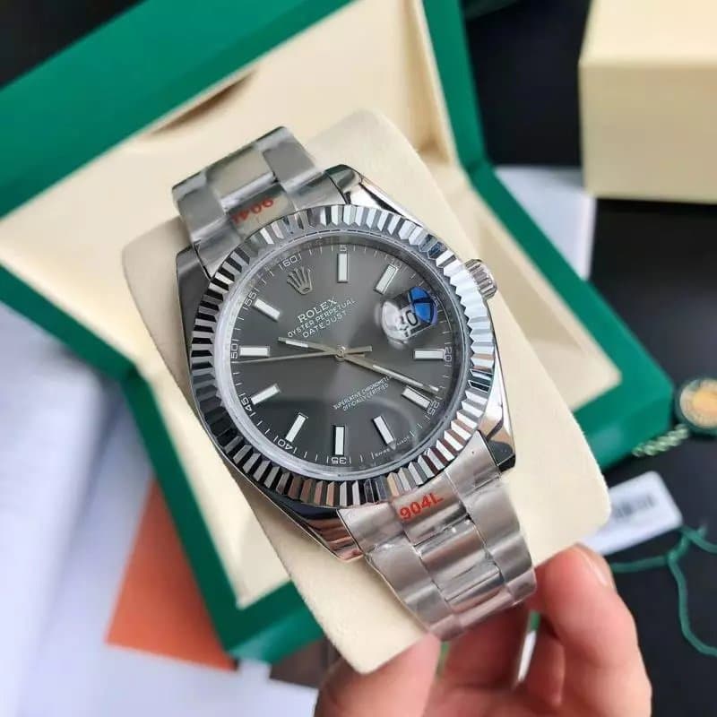 Rolex Datejust Stainless Steel Grey Dial — 银壳灰盘·三珠表带 高级蓝宝石玻璃镜面（防刮花）