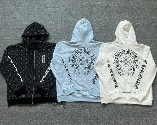 Chrome Hearts Zip-Up Hoodie Cross Logo Print