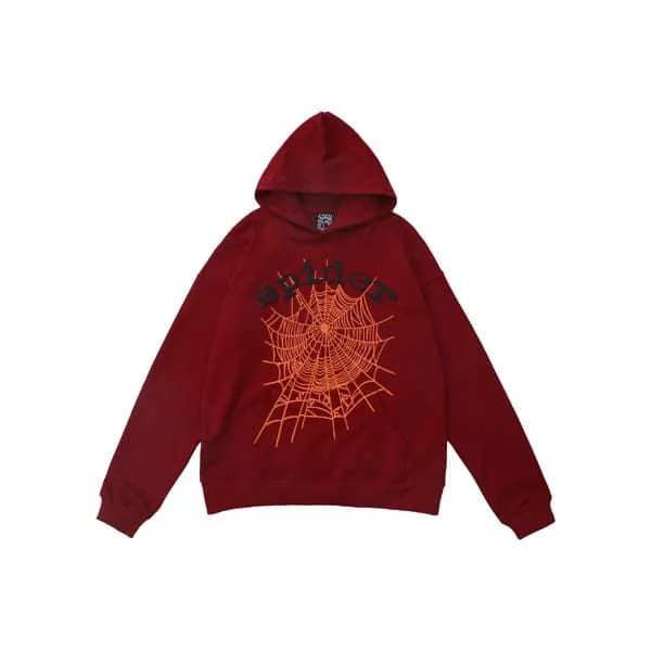 Sp5der Hoodie Spider Web — 咖啡色 185 红