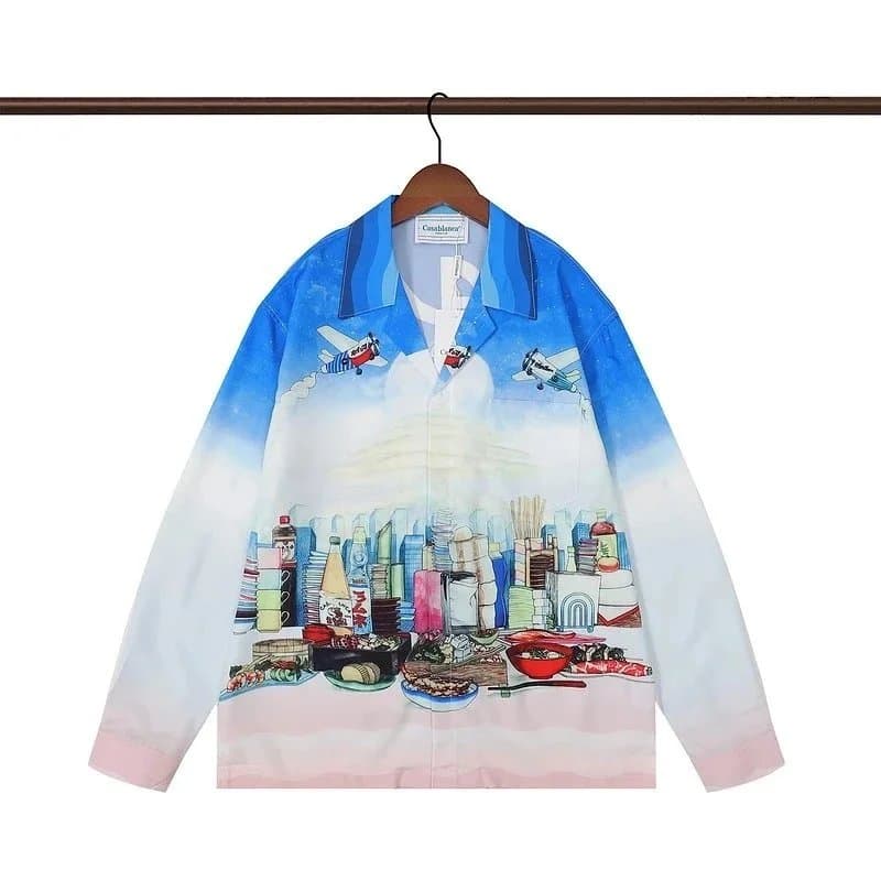 Comme des Garçons Printed Shirt Cityscape and Food Illustration