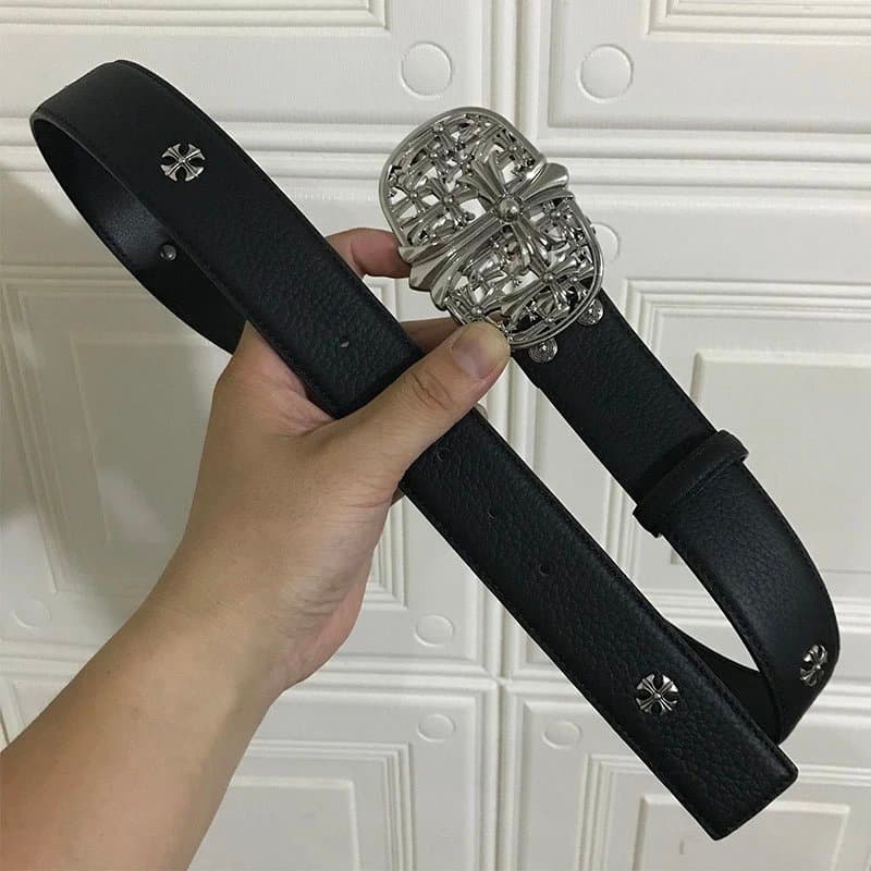 Chrome Hearts Cross Buckle Belt Classic Cross — 亮白扣+头层十字铆钉