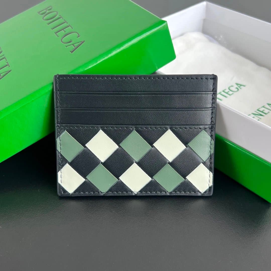 Bottega Veneta Intrecciato Cardholder Two-Tone — 岩石灰配芦荟绿配冰川蓝