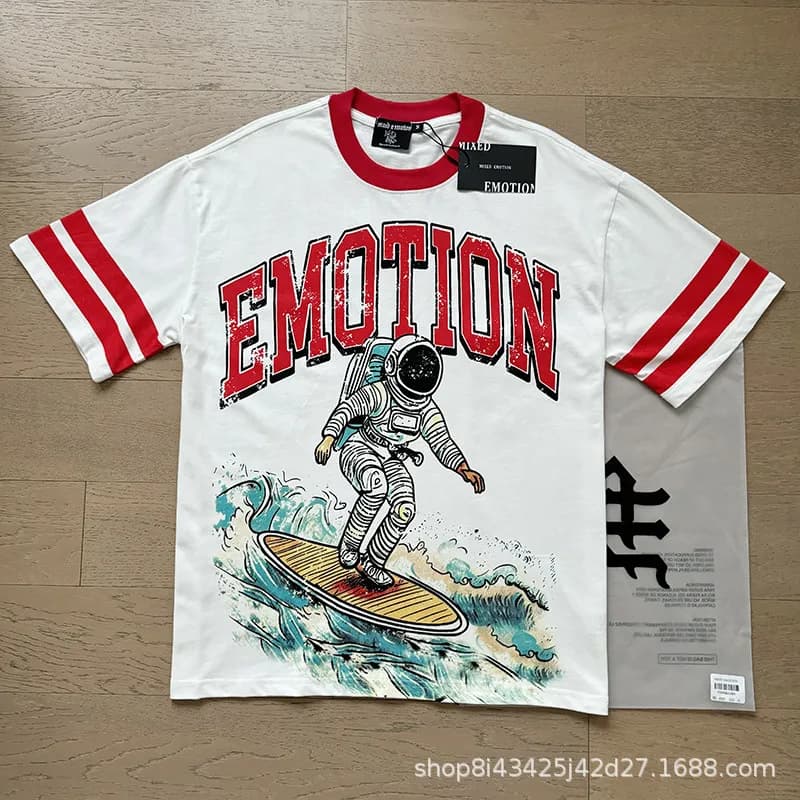Mixed Emotion Graphic Tee Emotion Print with Rhinestones — 0006白