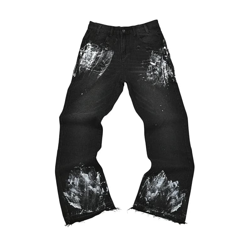 Gallery Dept. Flared Jeans Distressed Paint-Splatter — 4164黑色