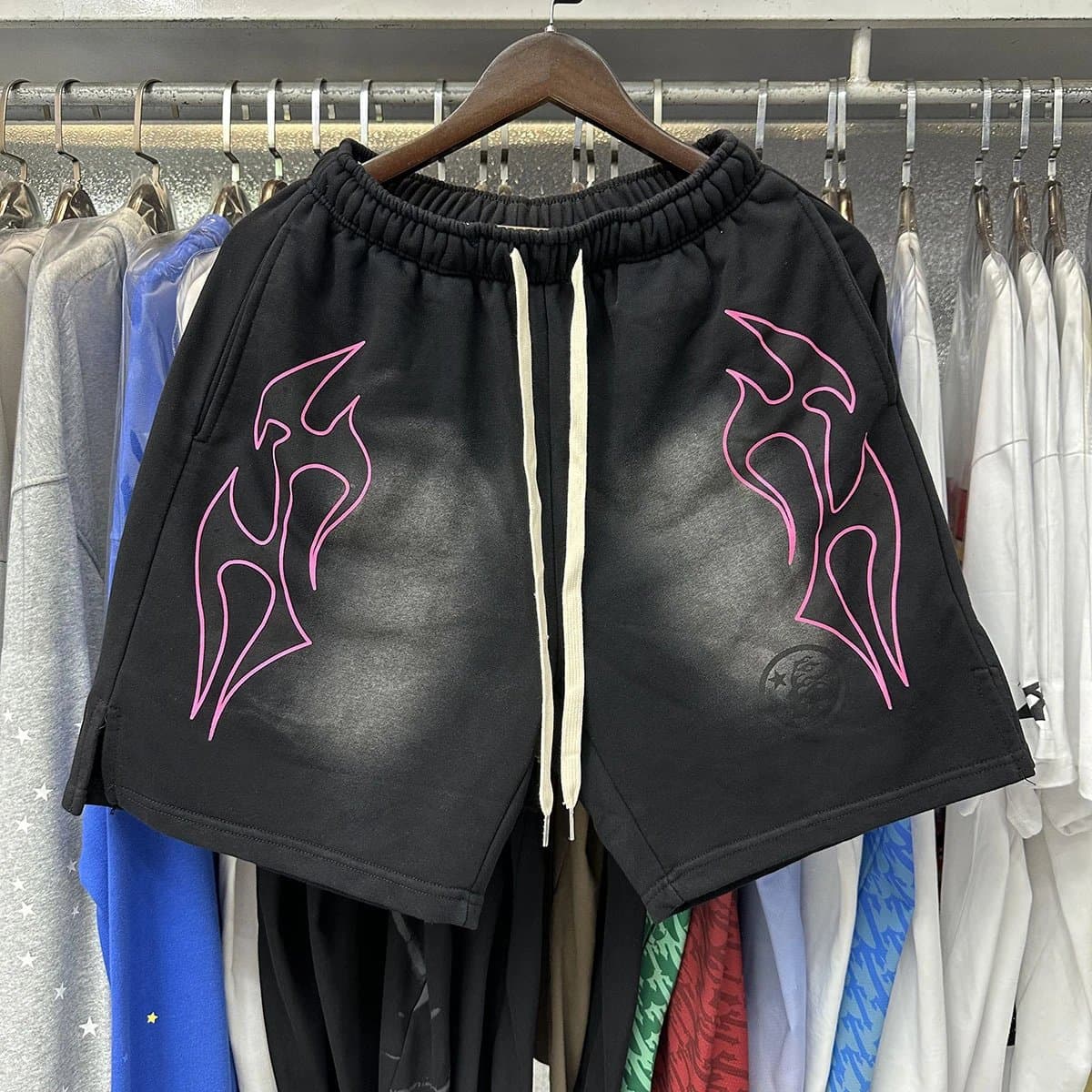 Sp5der Flame Shorts Pink Flame Graphic