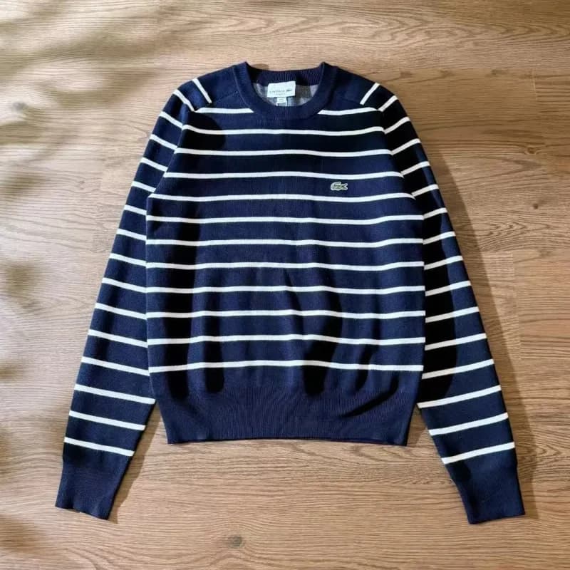 Lacoste Striped Knit Sweater Navy and White Horizontal Stripes
