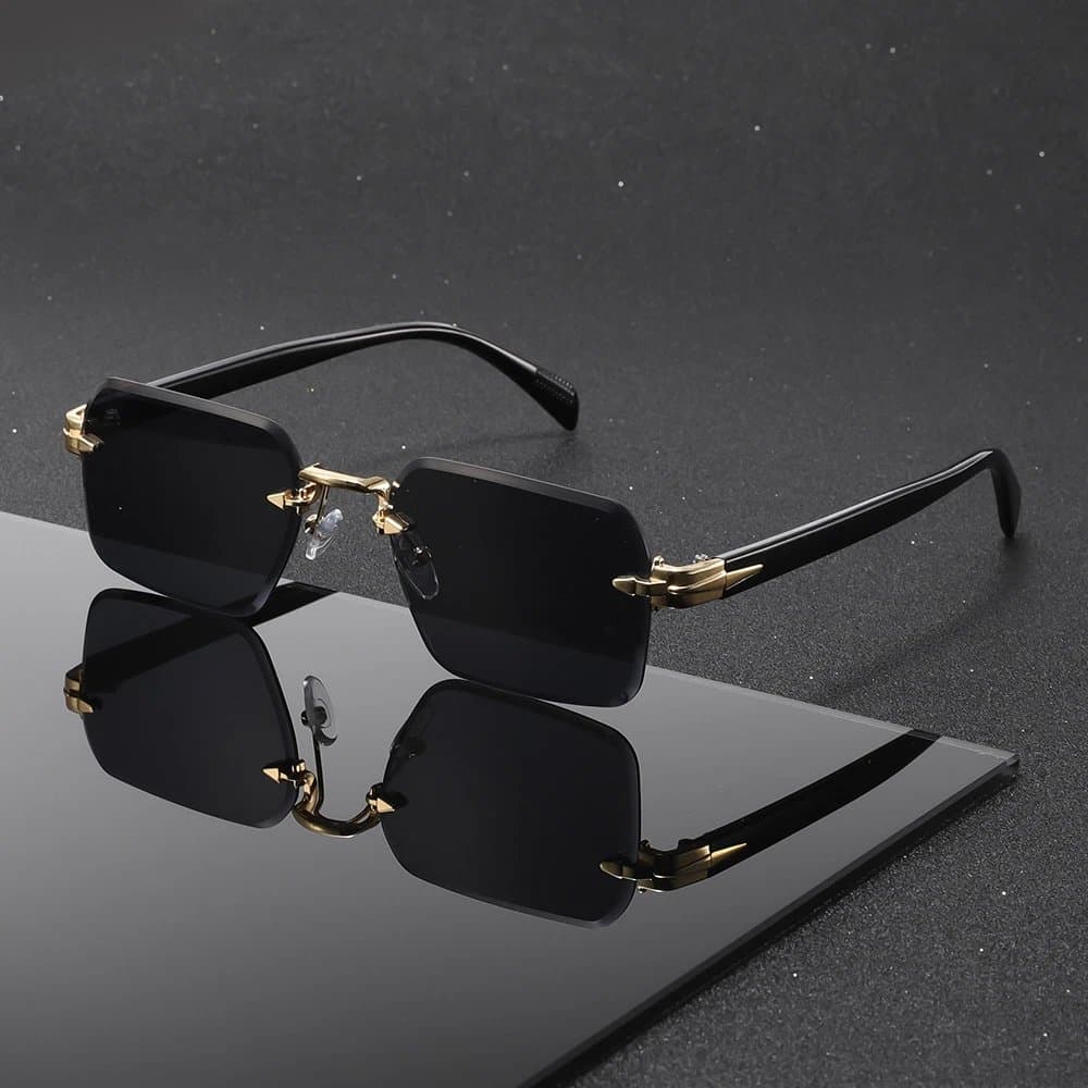 Chrome Hearts Rimless Sunglasses Black Lens Gold Accents