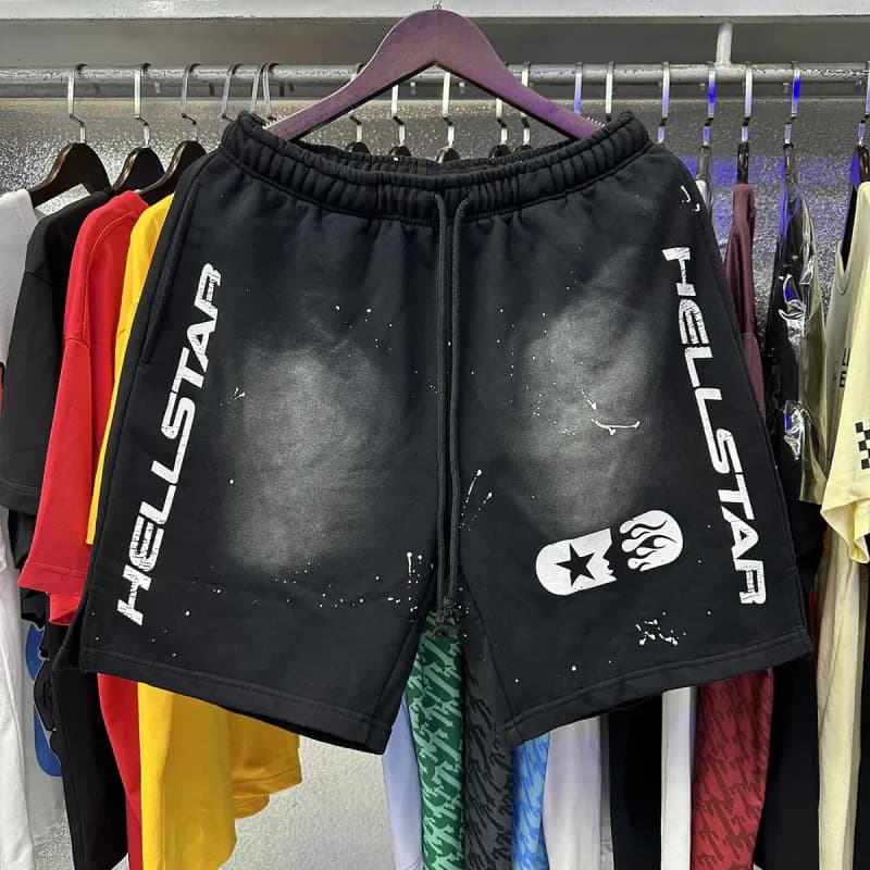 Sp5der Flame Shorts Tribal Flame Print — 2566 洗水黑