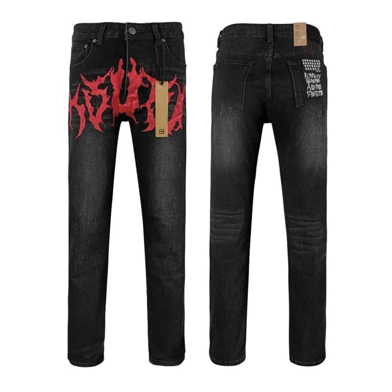 Distressed Jeans Paint-Splatter & Roman Numeral Print — WM39
