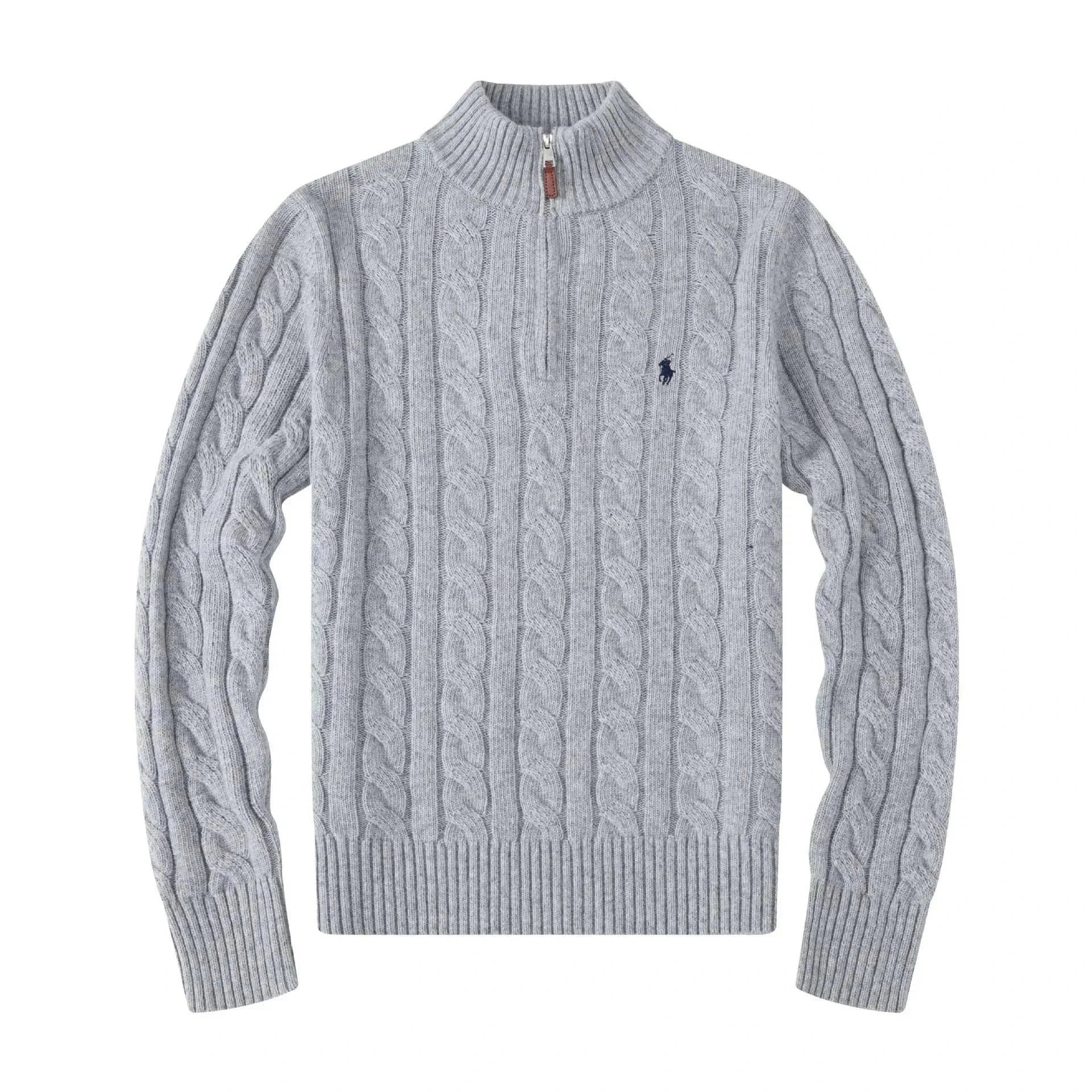 Polo Ralph Lauren Cable Knit V-Neck Tee Navy — 拉链灰色