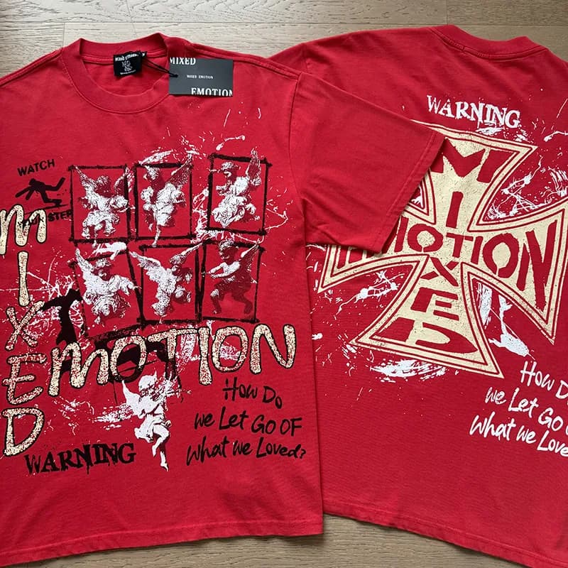 Mixed Emotion Graphic Tee Warning Print