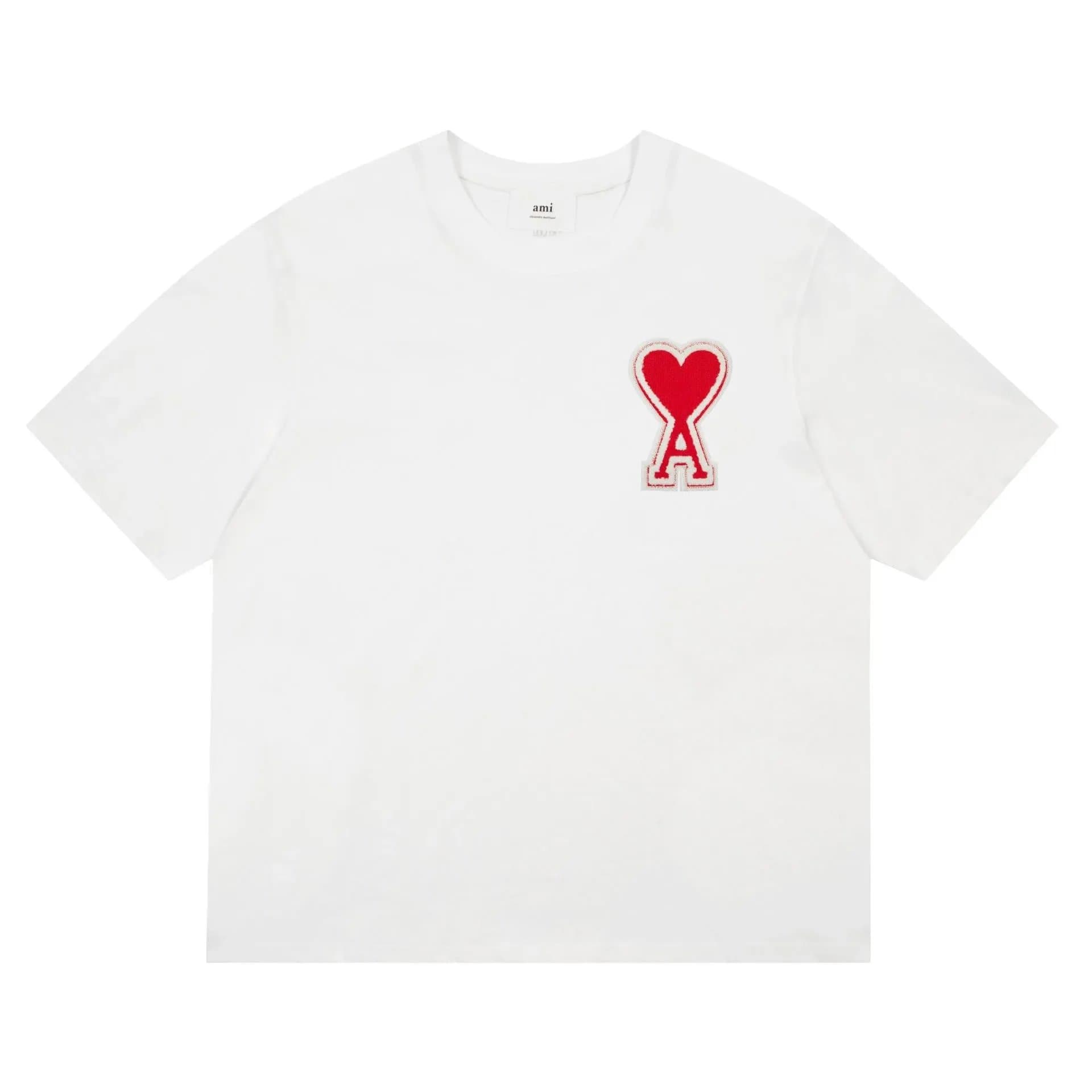 AMI Paris Logo T-Shirt Heart A Patch — 白色红心