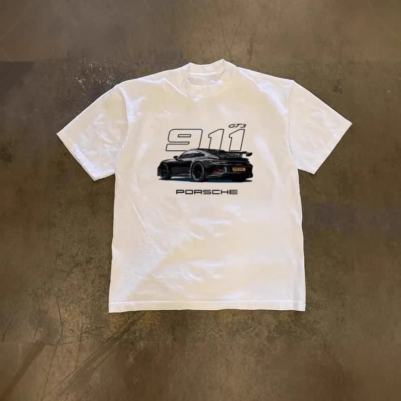 Porsche 911 GT3 Tee Black Car Graphic — 白色【250克重磅纯棉】