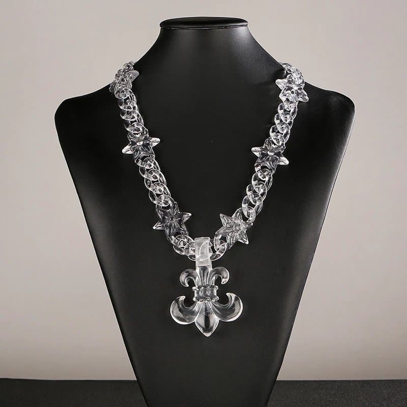 Chrome Hearts Fleur-de-Lis Necklace Crystal Chain