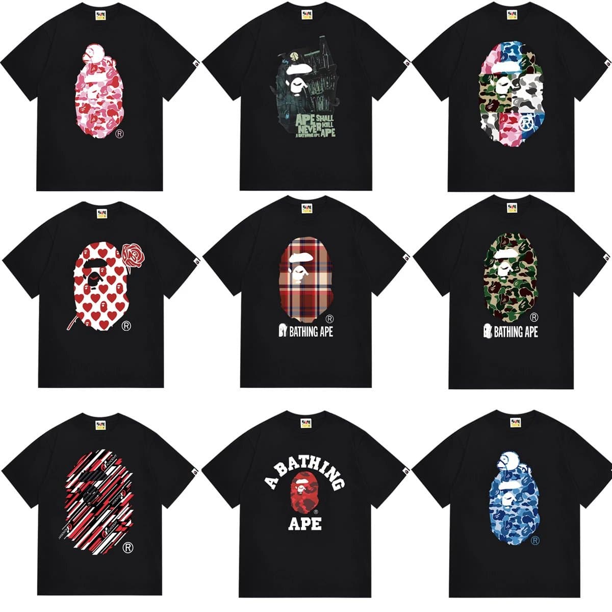 BAPE Graphic Tee Ape Head Print — 223黑