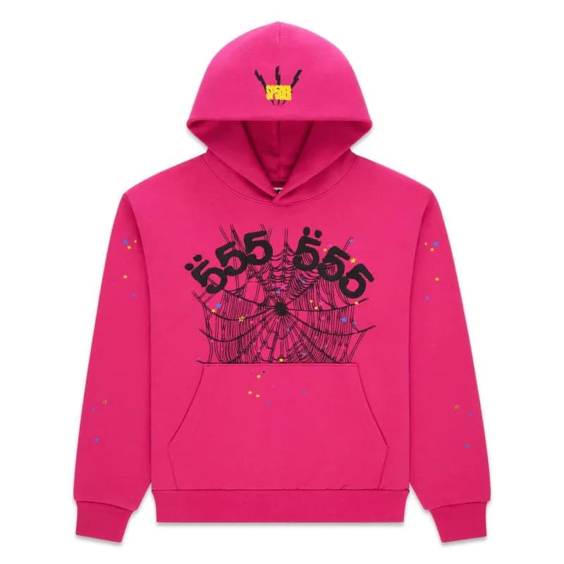 Sp5der Hooded Sweatshirt Spider Web Logo — 984粉色