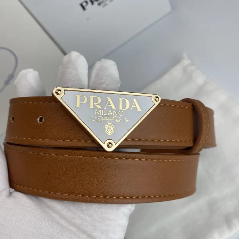 Prada Triangle Logo Belt Classic Triangular Buckle — P gold buckle White Yellow Belt