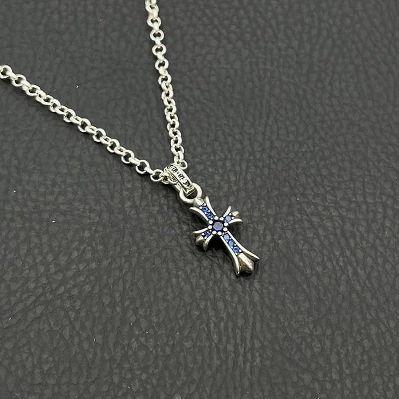 Chrome Hearts Cross Pendant Blue Sapphire Pave