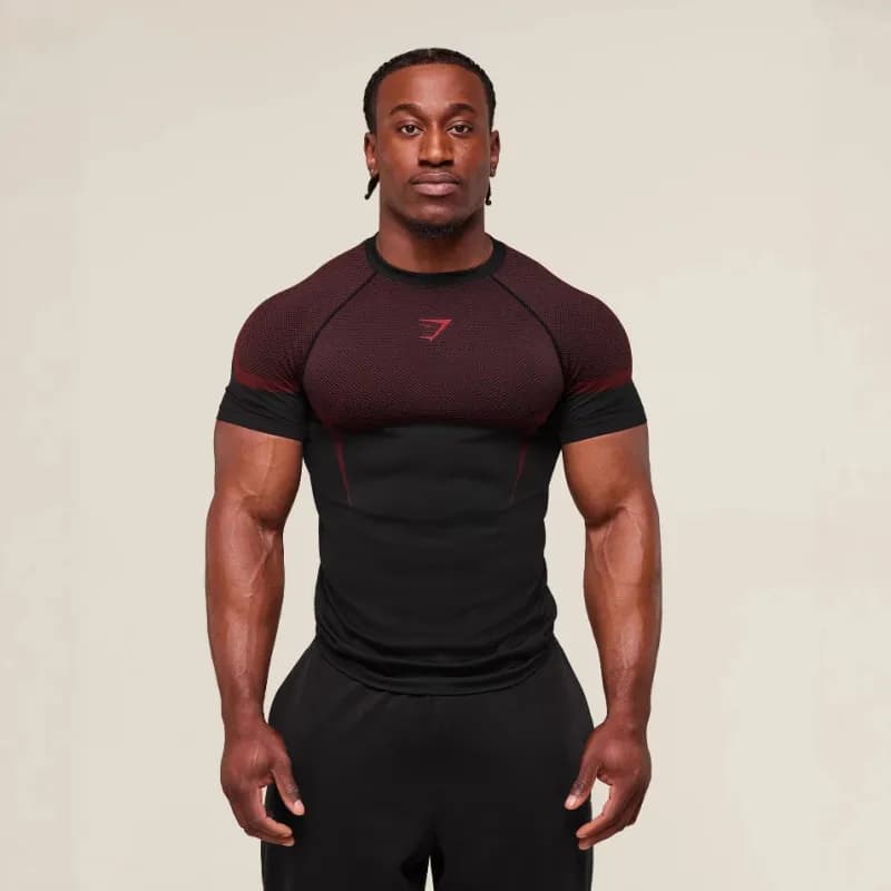 Lululemon Athletic T-Shirt Mesh Panel — 黑-红标