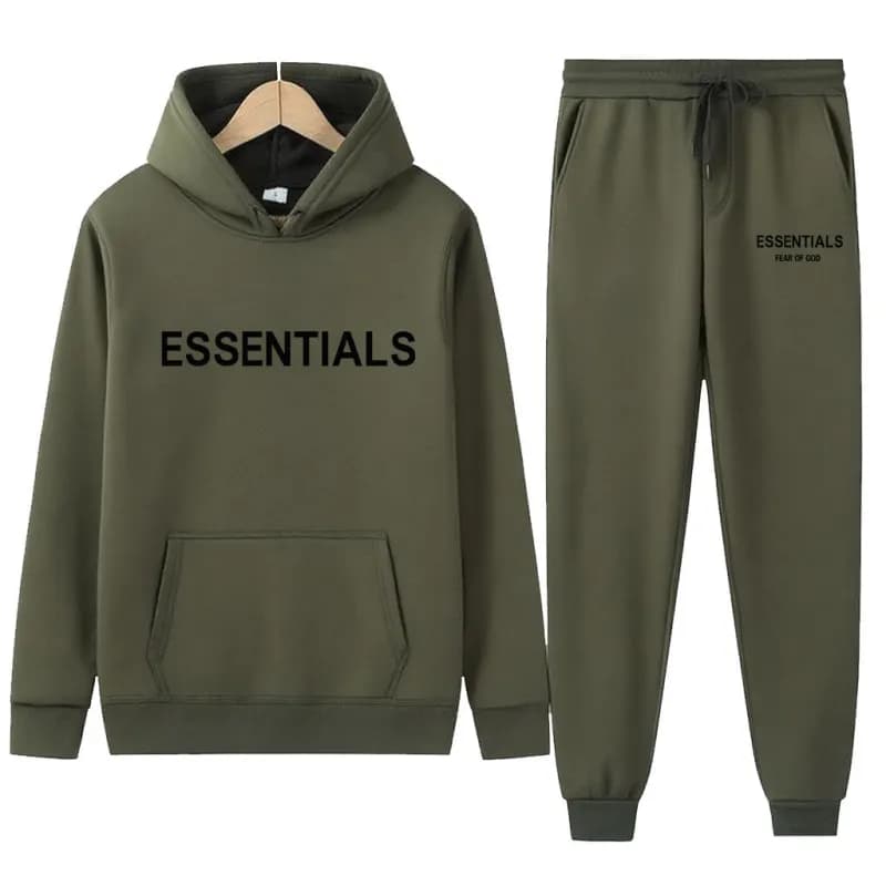 Fear of God Essentials Hoodie and Joggers Set Olive Green