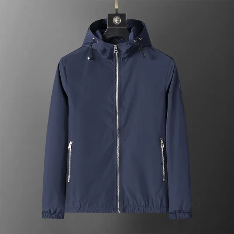 Moncler Hooded Windbreaker Jacket Solid Navy