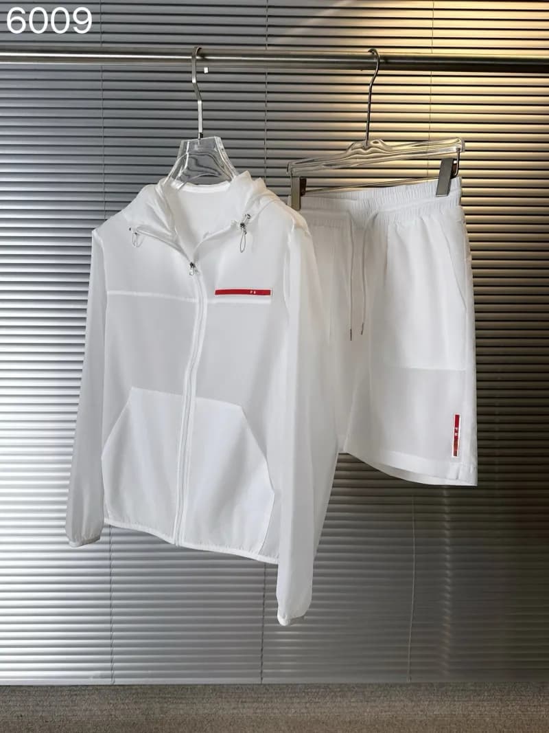 Prada Windbreaker & Shorts Set Red Logo Tape