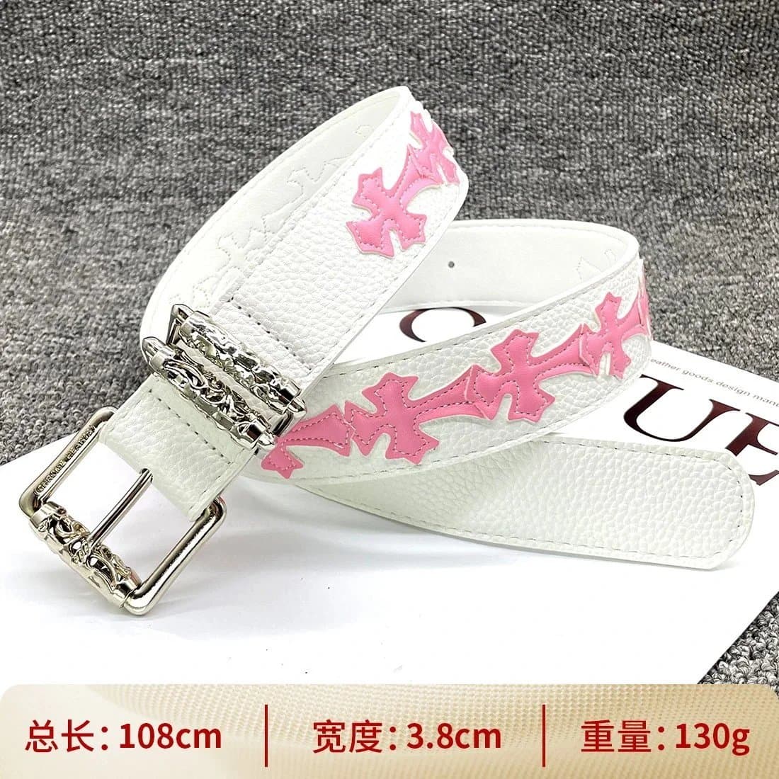 Chrome Hearts Eagle Cross Belt Studded — 【白底滚轮108cm】15个粉色十字架腰带