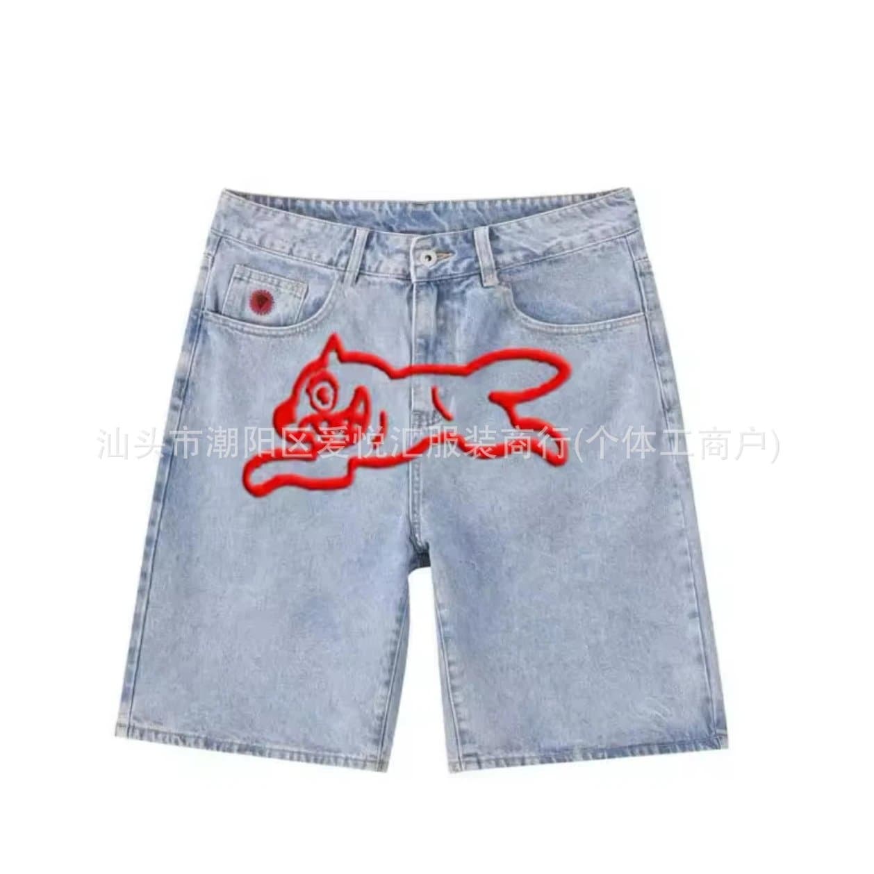 BAPE Denim Shorts Ape Head Graphic — 浅蓝红狗