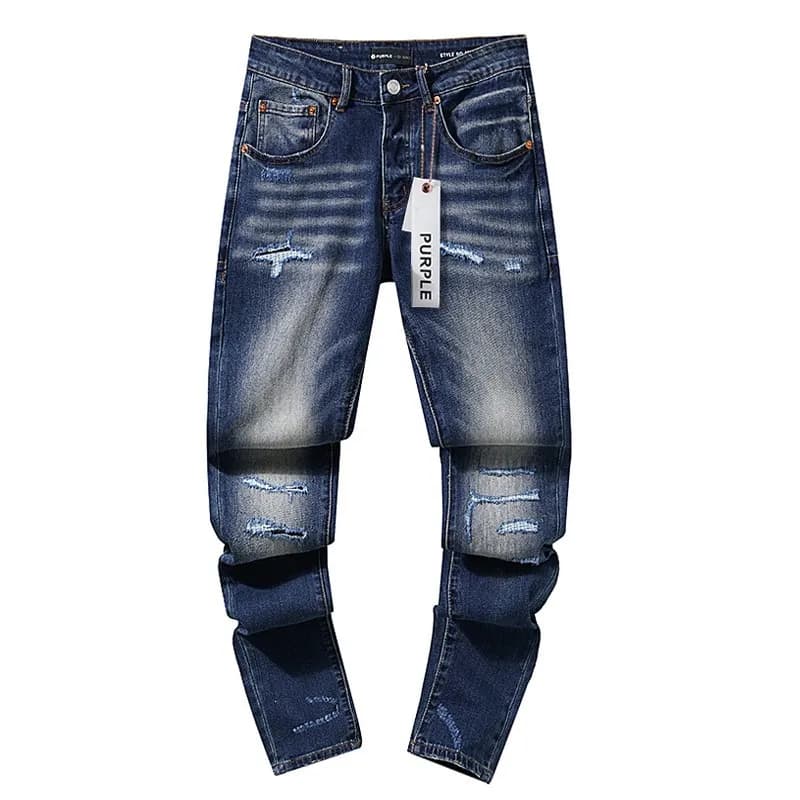 Distressed Patchwork Jeans Worn-in Wash with Contrast Patches — PU115