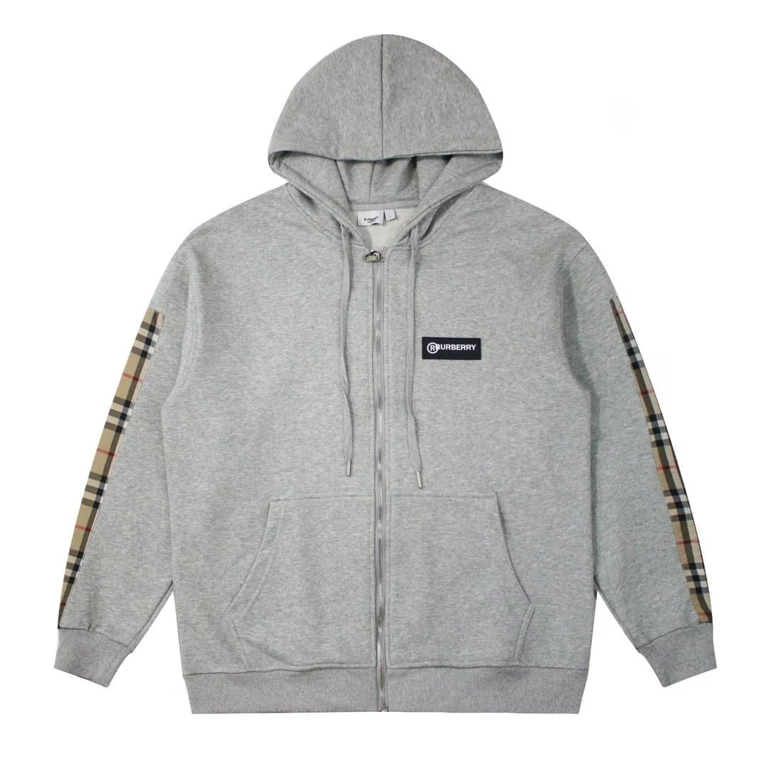 Burberry Zip-Up Hoodie Check Tape Sleeve