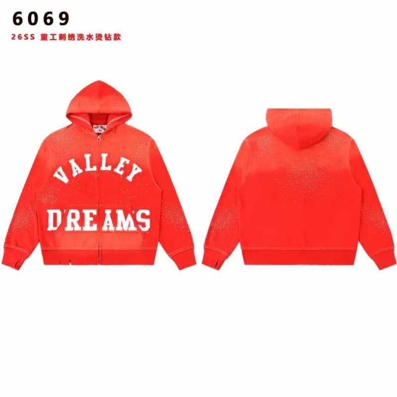 Gallery Dept. Zip-Up Hoodie Skull Print Washed — 6069红色