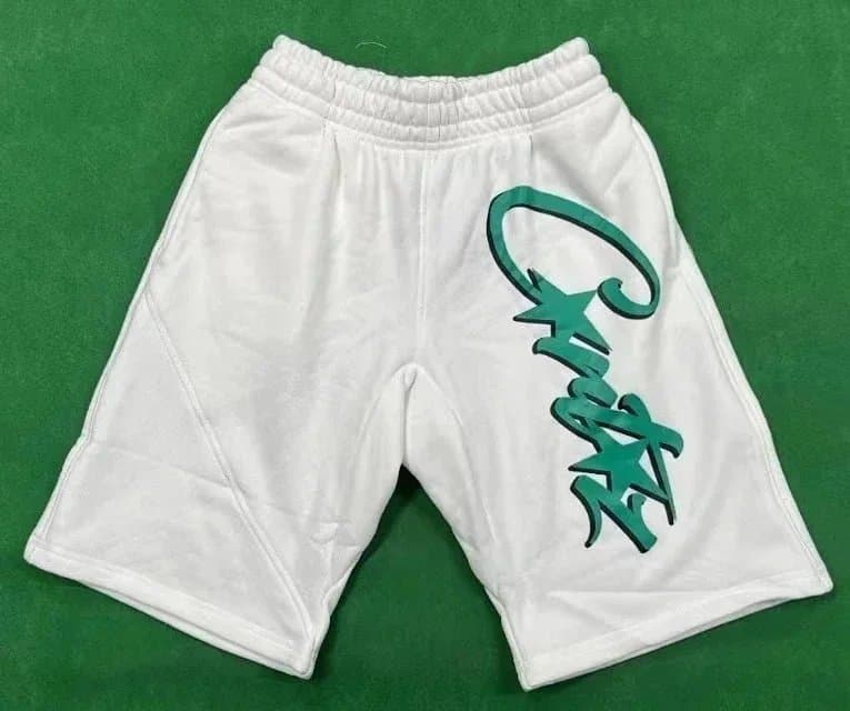 Corteiz Logo Shorts White with Green Script