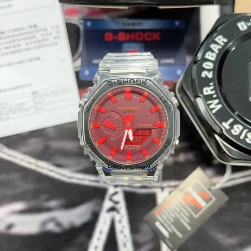Casio G-Shock GA-2100 Transparent Case Red Dial