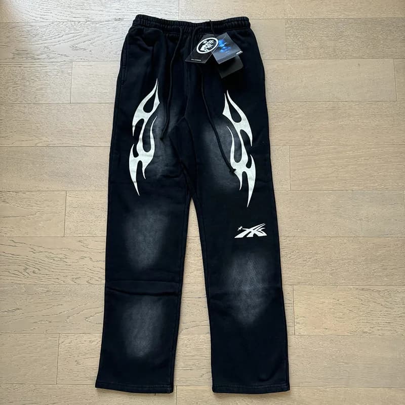 Reebok Flame Sweatpants Black with White Flame Print
