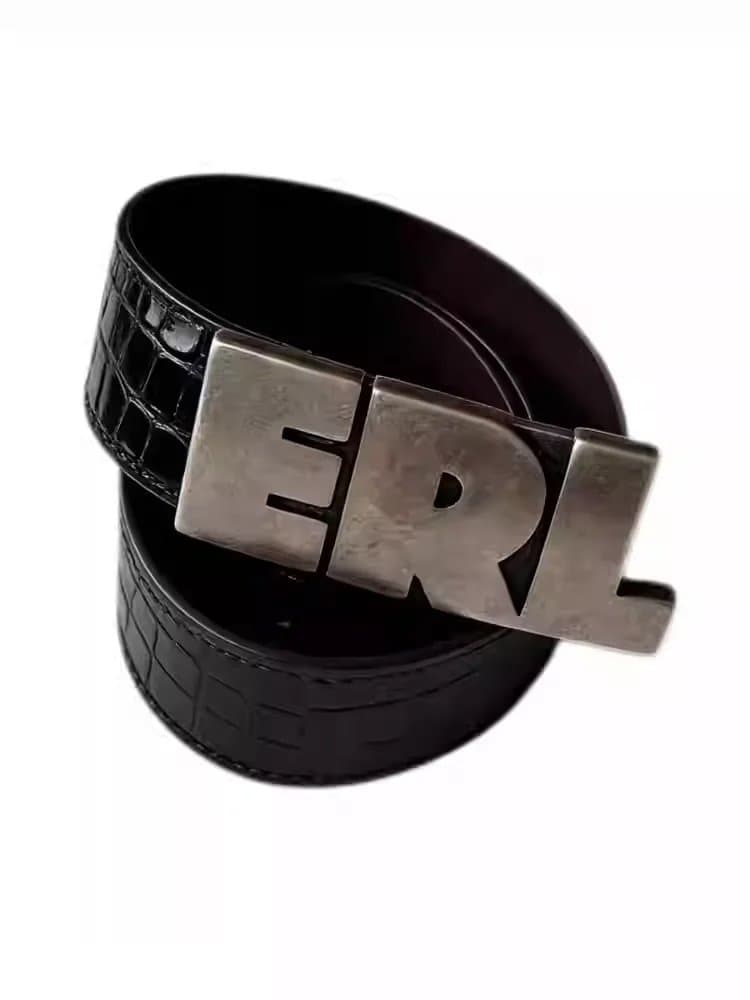 ERL Logo Buckle Belt Crocodile-Embossed
