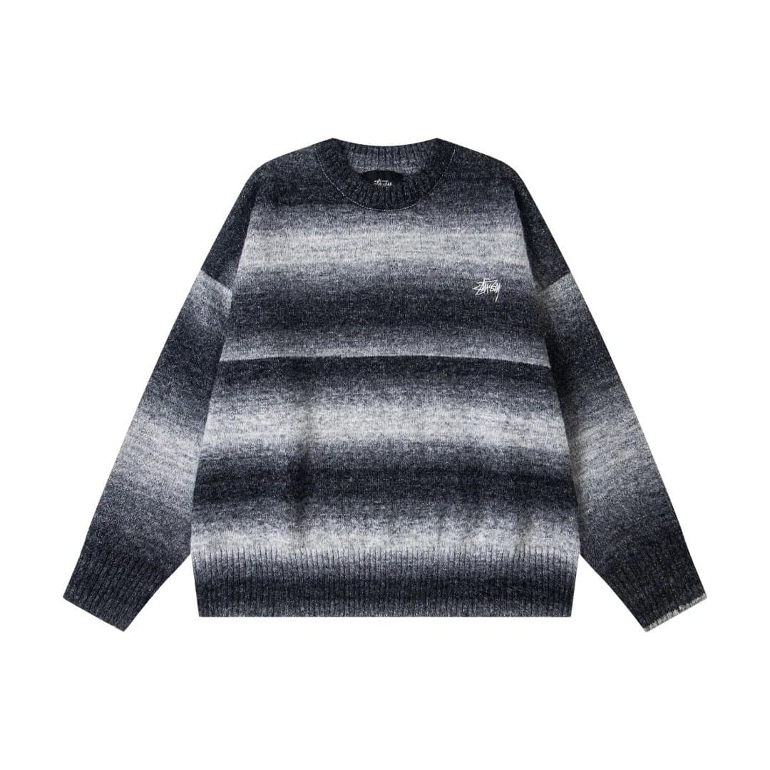 Stüssy Ombre Stripe Crewneck Sweater Gradient Black to Grey