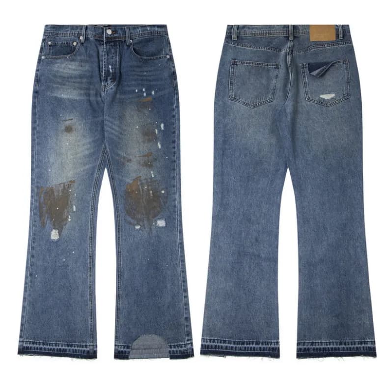 Flared Jeans Distressed Paint-Splatter