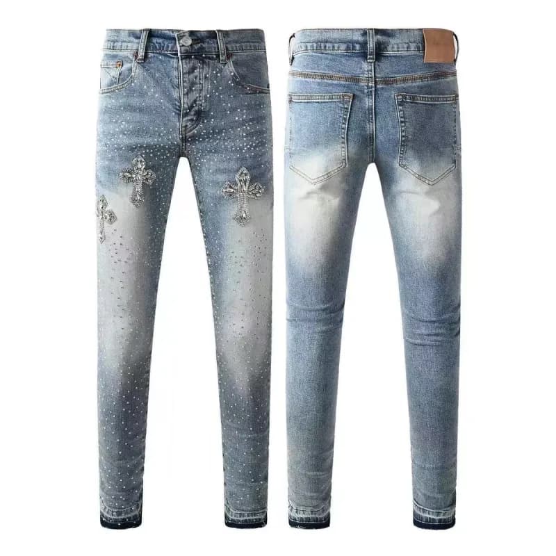 Straight-Leg Jeans Light Wash — PD-N53烫钻排扣带标