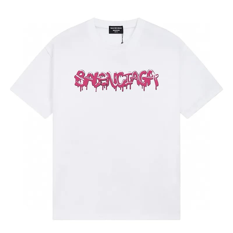 Balenciaga Logo Print T-Shirt Distressed White Logo — 白色F134