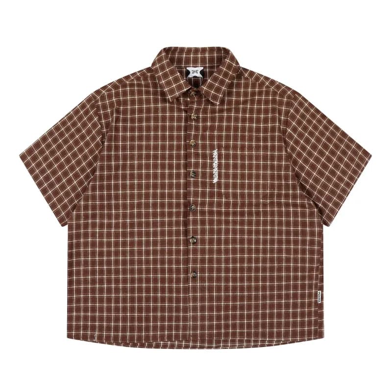 Stüssy Short-Sleeve Button-Up Shirt Brown Checkered